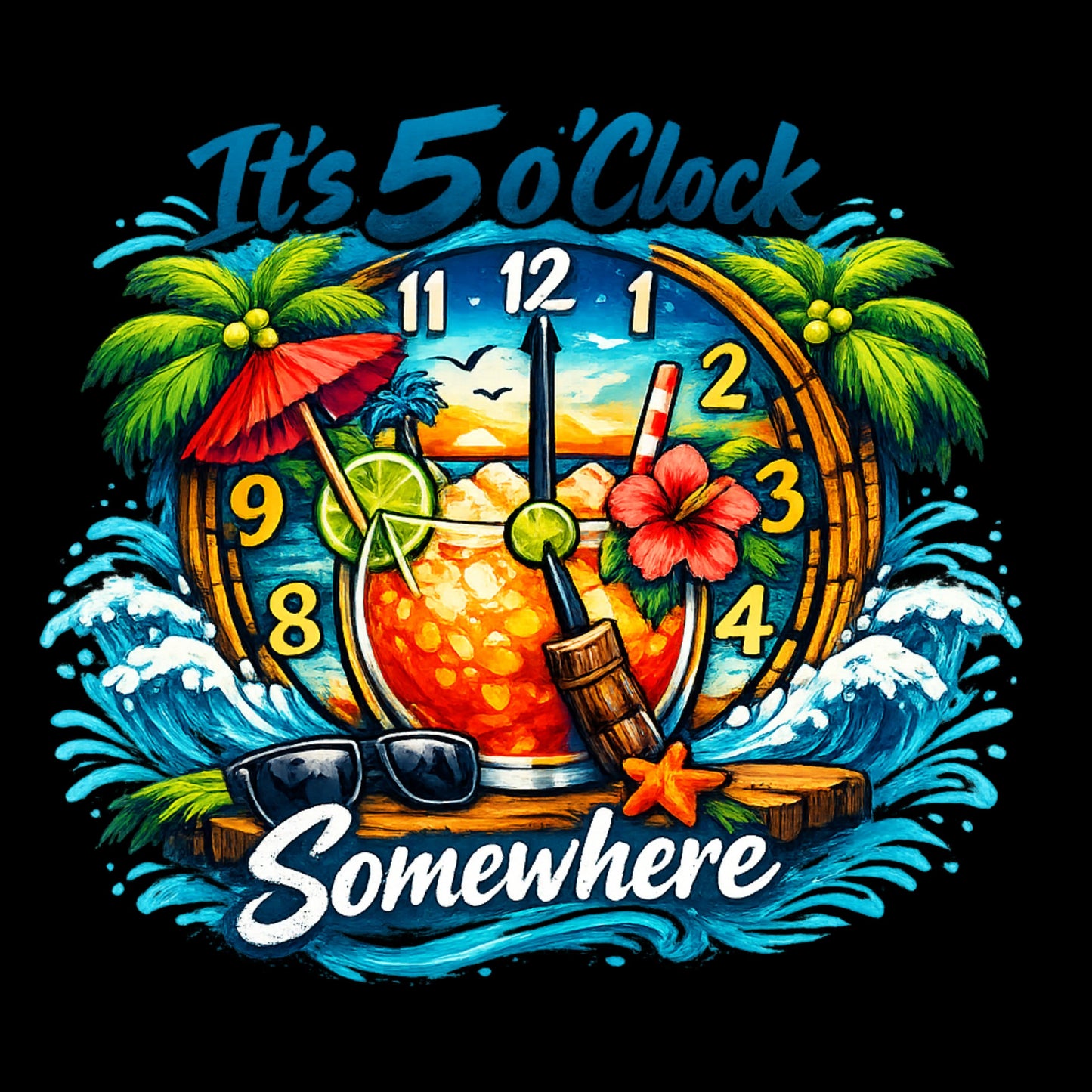 "It's 5 o'Clock Somewhere" Tropical Unisex T-Shirt
