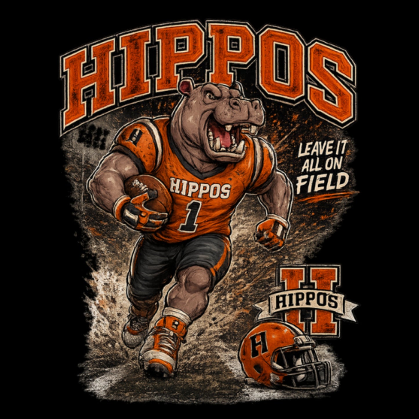 "Hippo Football" Fierce Mascot Unisex T-Shirt