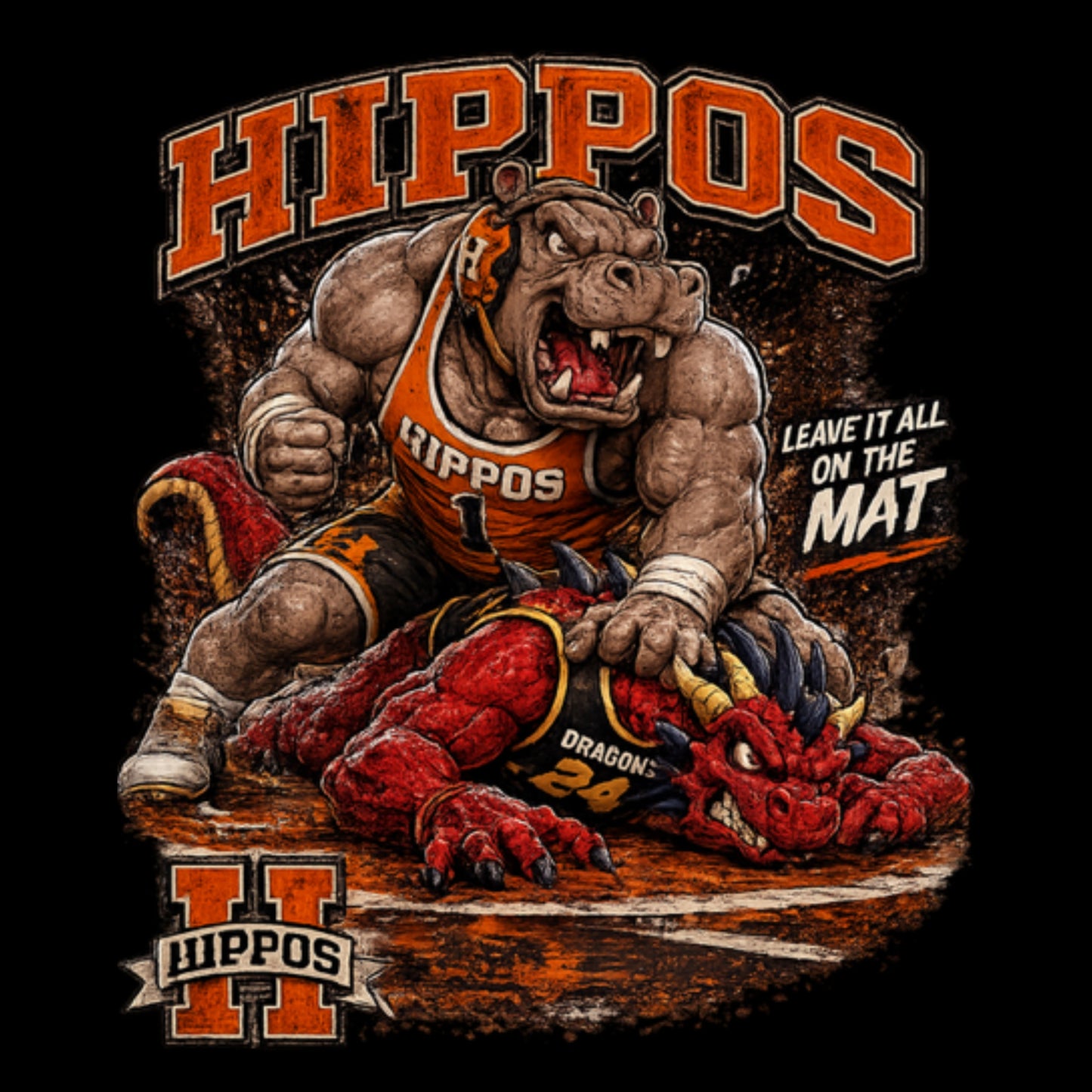 "Hippo Wrestling" Fierce Mascot Unisex T-Shirt