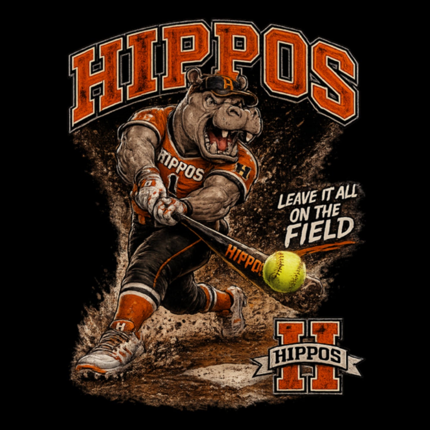 "Hippo Softball" Fierce Mascot Unisex T-Shirt