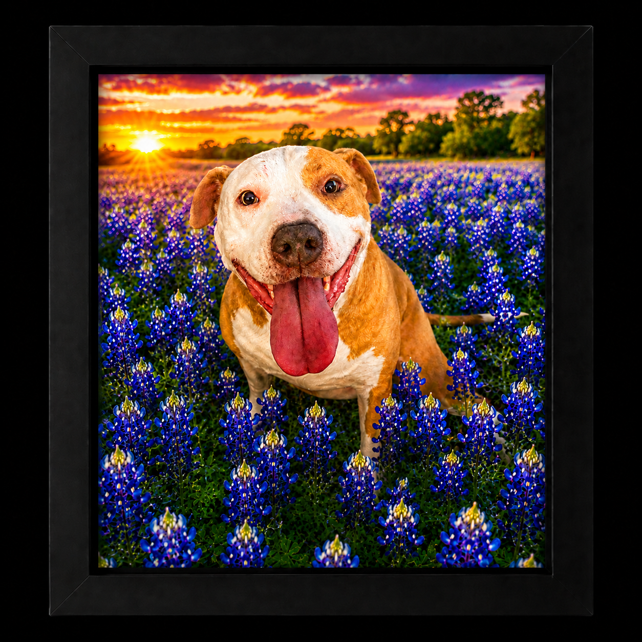Custom Pet Portrait – Texas Sunset & Bluebonnets Canvas (8"x10")