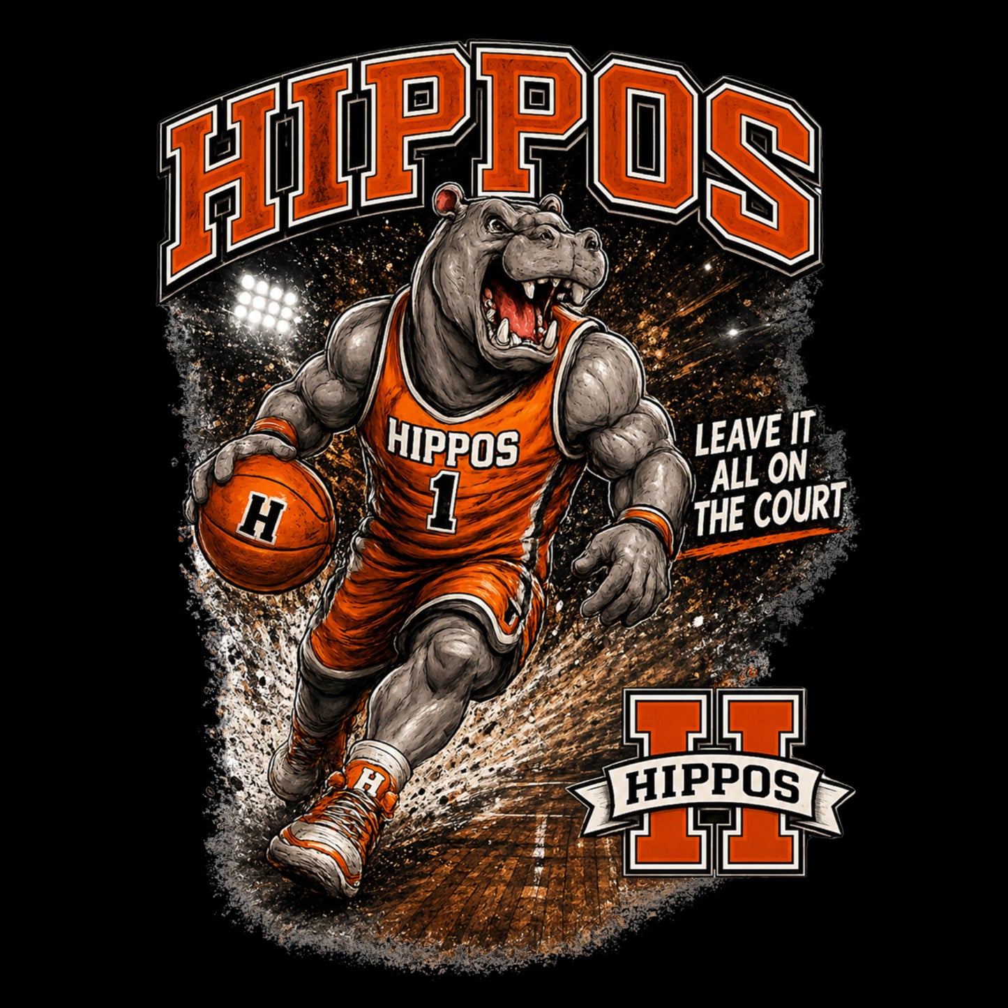 "Hippo Basketball" Fierce Mascot Unisex T-Shirt