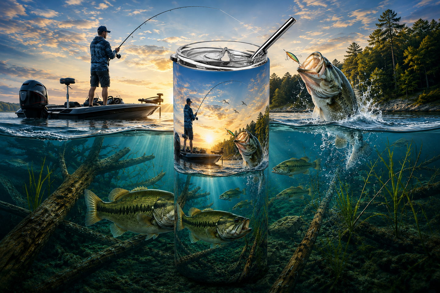 The Lunker Strike: Split-Depth Bass Fishing 20oz Skinny Tumbler