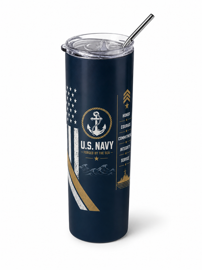 Forged by the Sea: United States Navy 20oz Skinny Tumbler