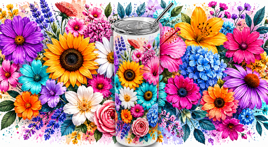 Blossom Burst: Vibrant Botanical Watercolor 20oz Skinny Tumbler
