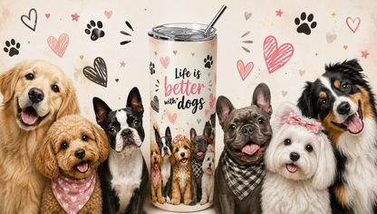 Pooch Paradise: "Life Is Better With Dogs" 20oz Skinny Tumbler