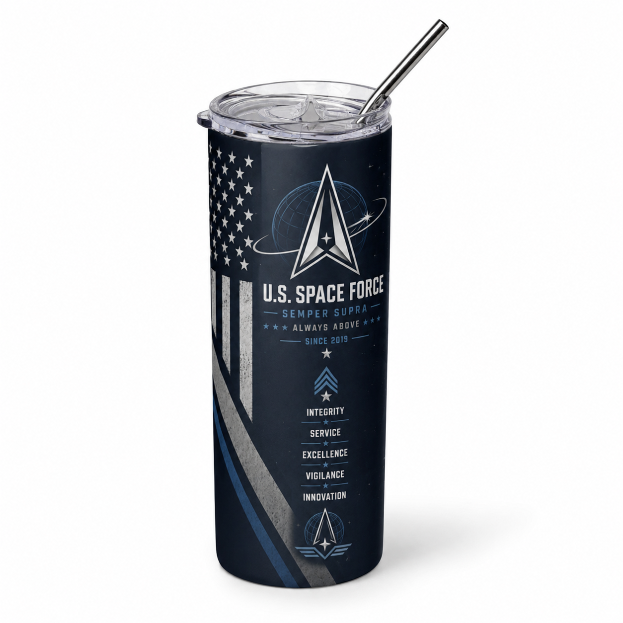 Semper Supra: United States Space Force 20oz Skinny Tumbler
