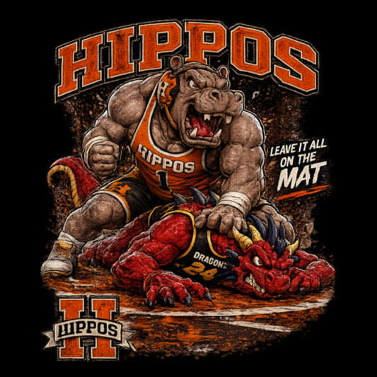"Hippo Wrestling" Fierce Mascot Unisex T-Shirt