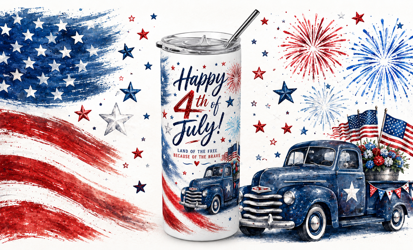 Patriotic 4th of July 20oz Skinny Stainless Steel Tumbler