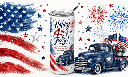 Patriotic 4th of July 20oz Skinny Stainless Steel Tumbler
