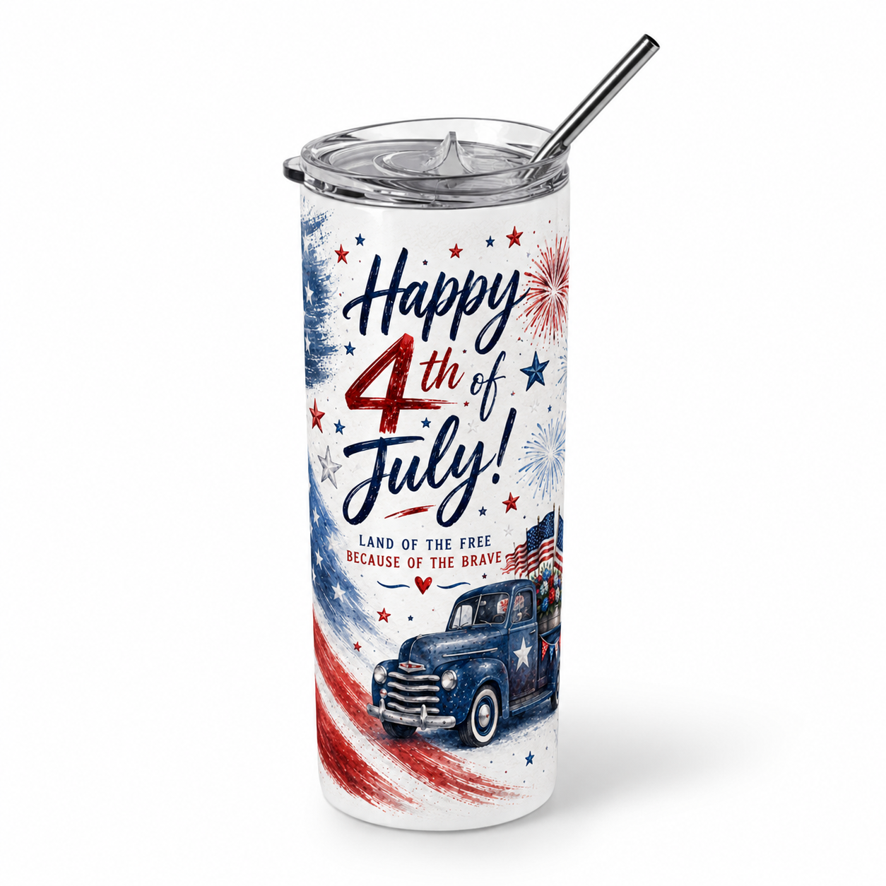 Patriotic 4th of July 20oz Skinny Stainless Steel Tumbler