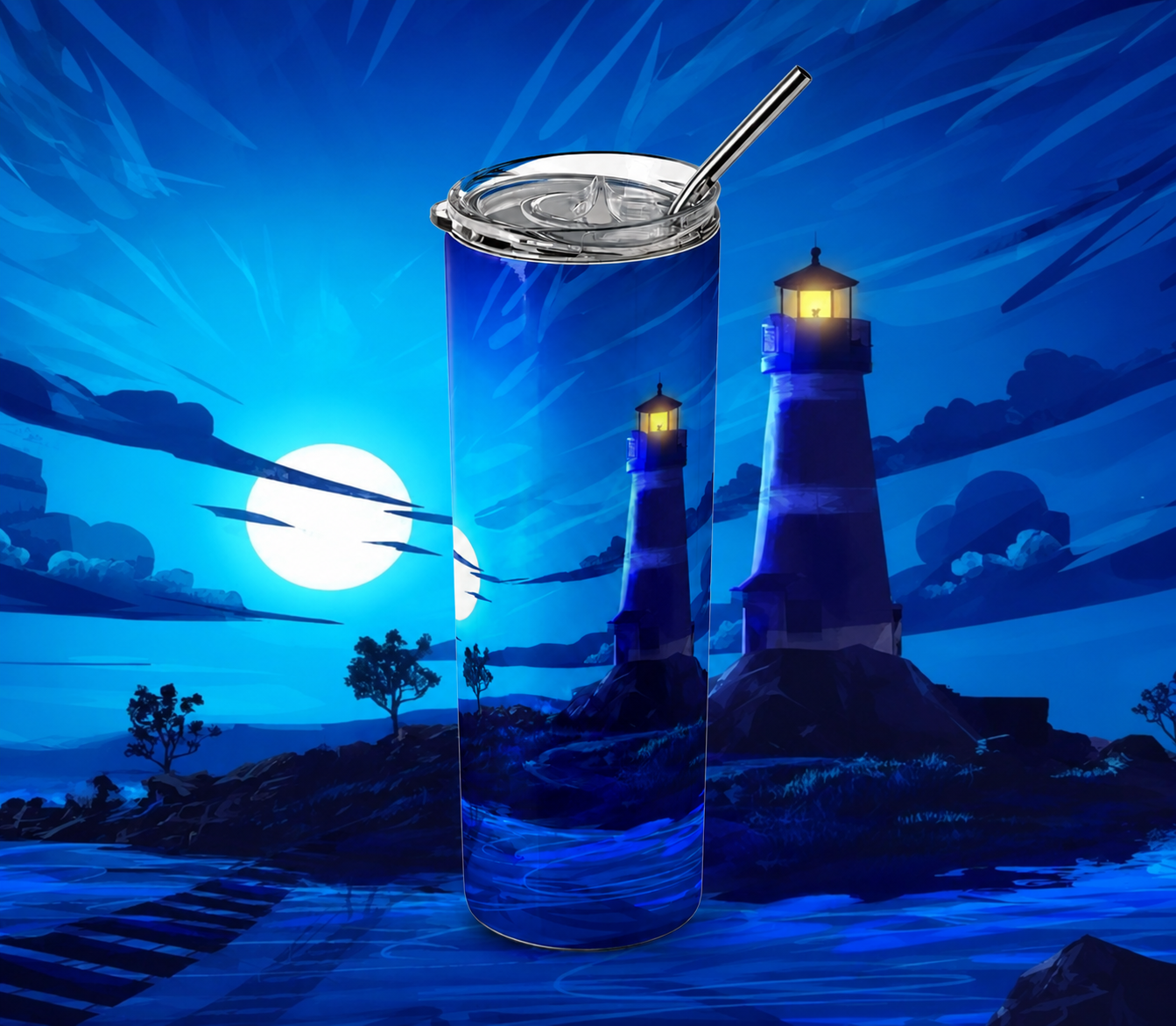 Guiding Light: Midnight Lighthouse 20oz Skinny Tumbler