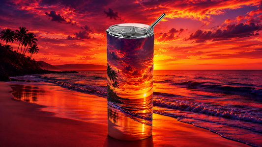 Tropical Paradise: Ocean Sunset 20oz Skinny Tumbler