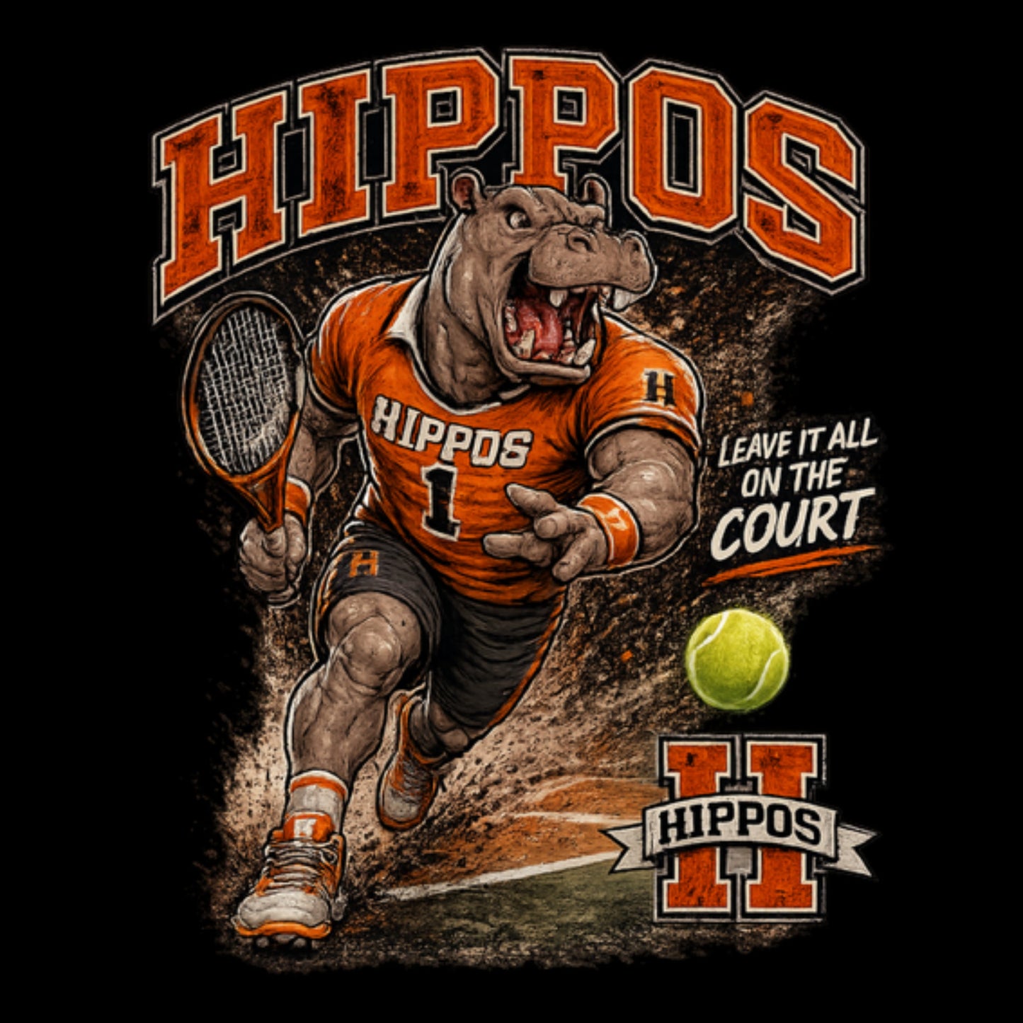 "Hippo Tennis" Fierce Mascot Unisex T-Shirt