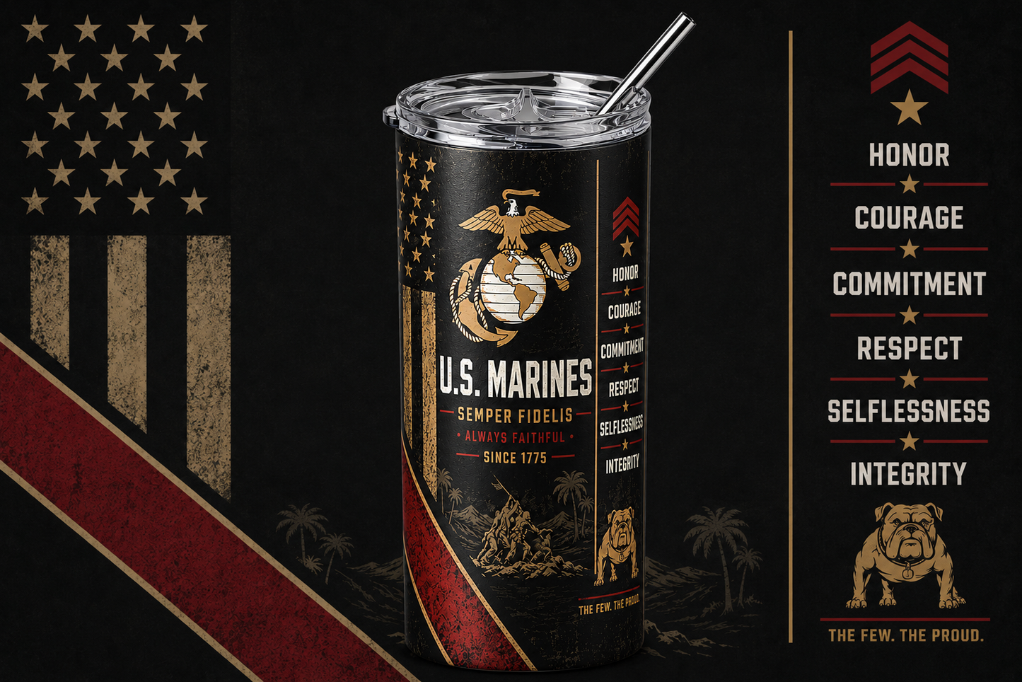 Semper Fidelis: United States Marines 20oz Skinny Tumbler