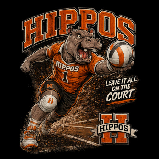 "Hippo Volleyball" Fierce Mascot Unisex T-Shirt