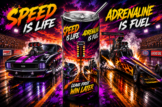 Asphalt Assault: Full-Throttle Drag Racing 20oz Skinny Tumbler