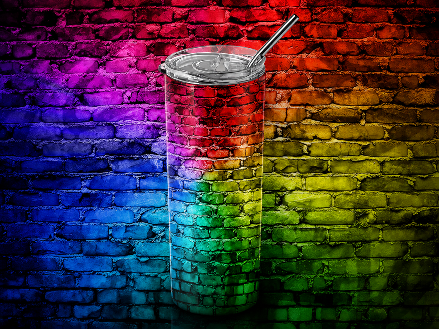 Vibrant Urban Street: Rainbow Brick Wall 20oz Skinny Tumbler
