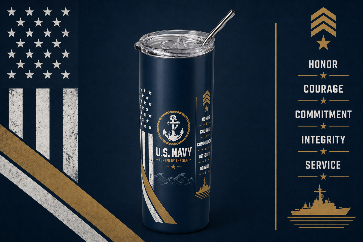 Forged by the Sea: United States Navy 20oz Skinny Tumbler