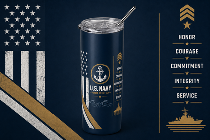 Forged by the Sea: United States Navy 20oz Skinny Tumbler