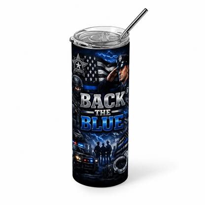 Honor and Duty: Back the Blue 20oz Skinny Tumbler