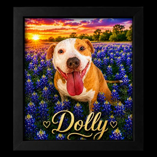 Custom Pet Portrait – Texas Sunset & Bluebonnets Canvas (8"x10")