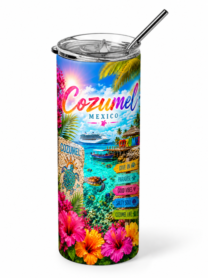 Tropical Paradise: Cozumel Mexico Cruise 20oz Skinny Tumbler