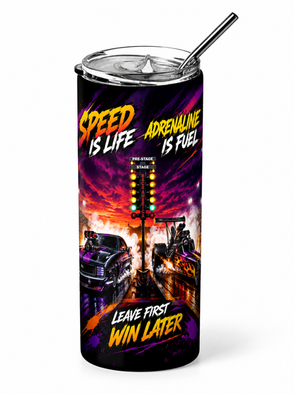 Asphalt Assault: Full-Throttle Drag Racing 20oz Skinny Tumbler