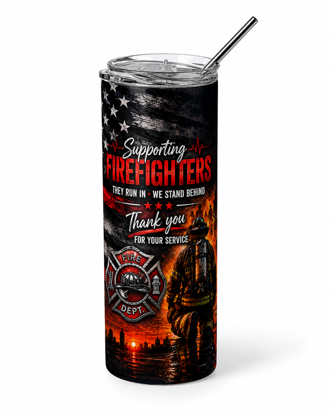 The Thin Red Line: Firefighter Tribute 20oz Skinny Tumbler