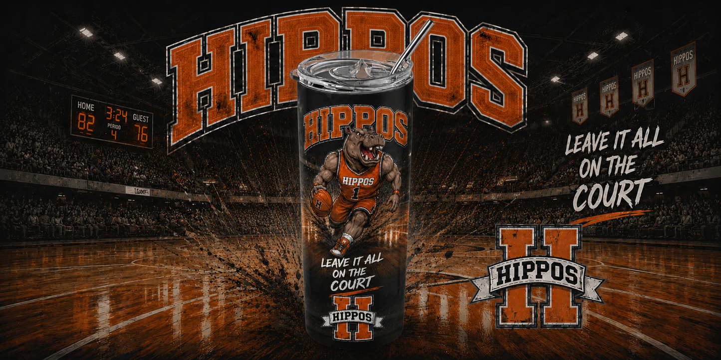 "Leave It All On The Court" – Basketball - Hutto Hippos 20oz Skinny Tumbler