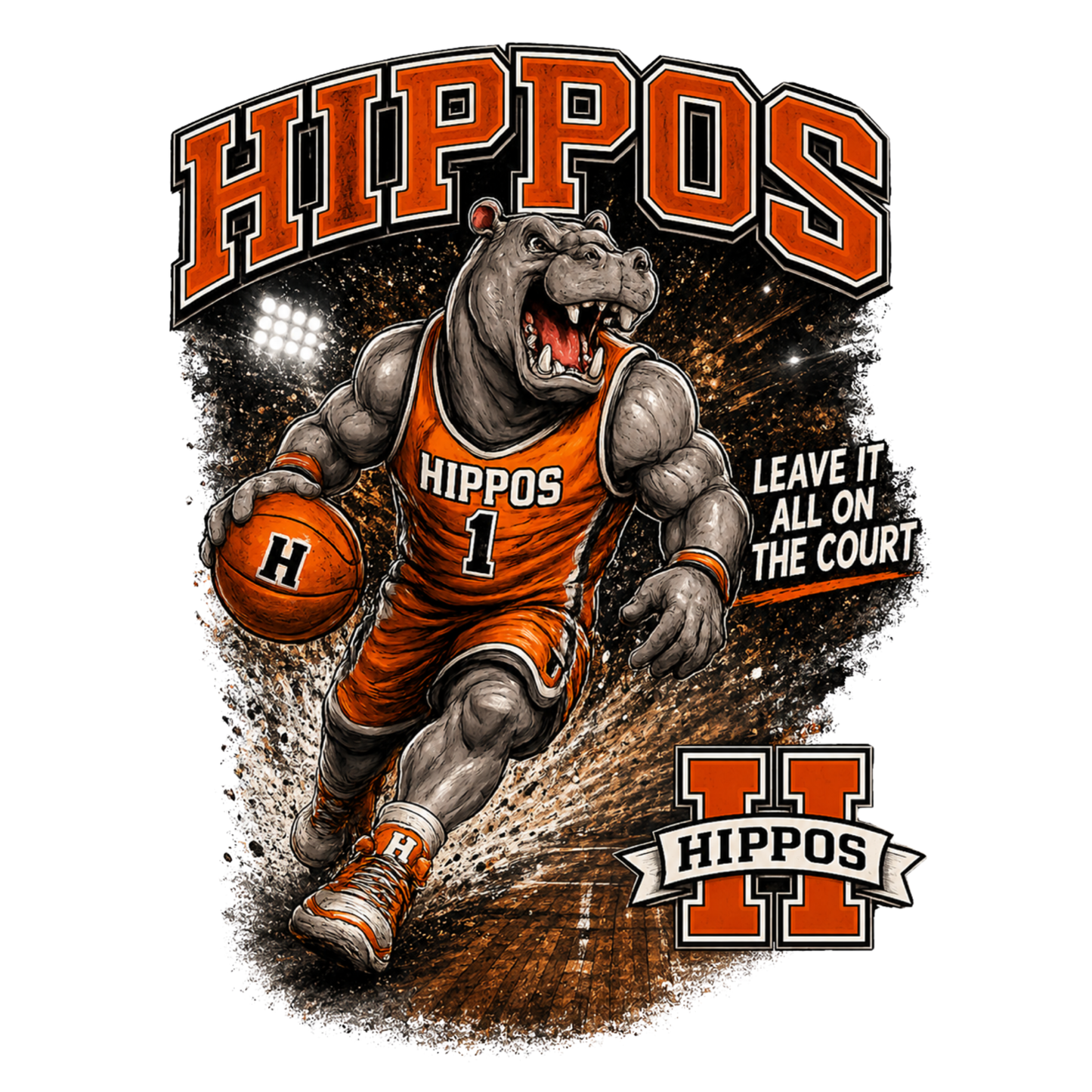 "Hippo Basketball" Fierce Mascot Unisex T-Shirt