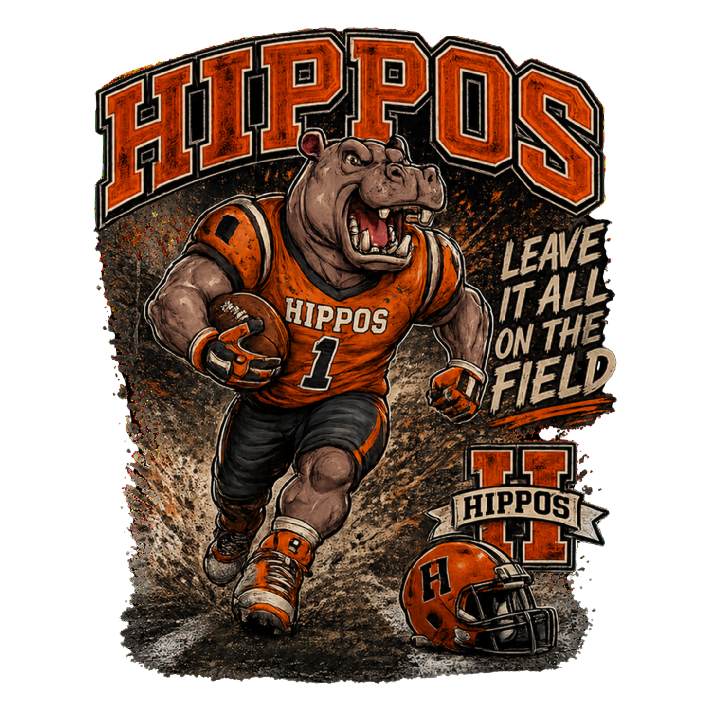 "Hippo Football" Fierce Mascot Unisex T-Shirt
