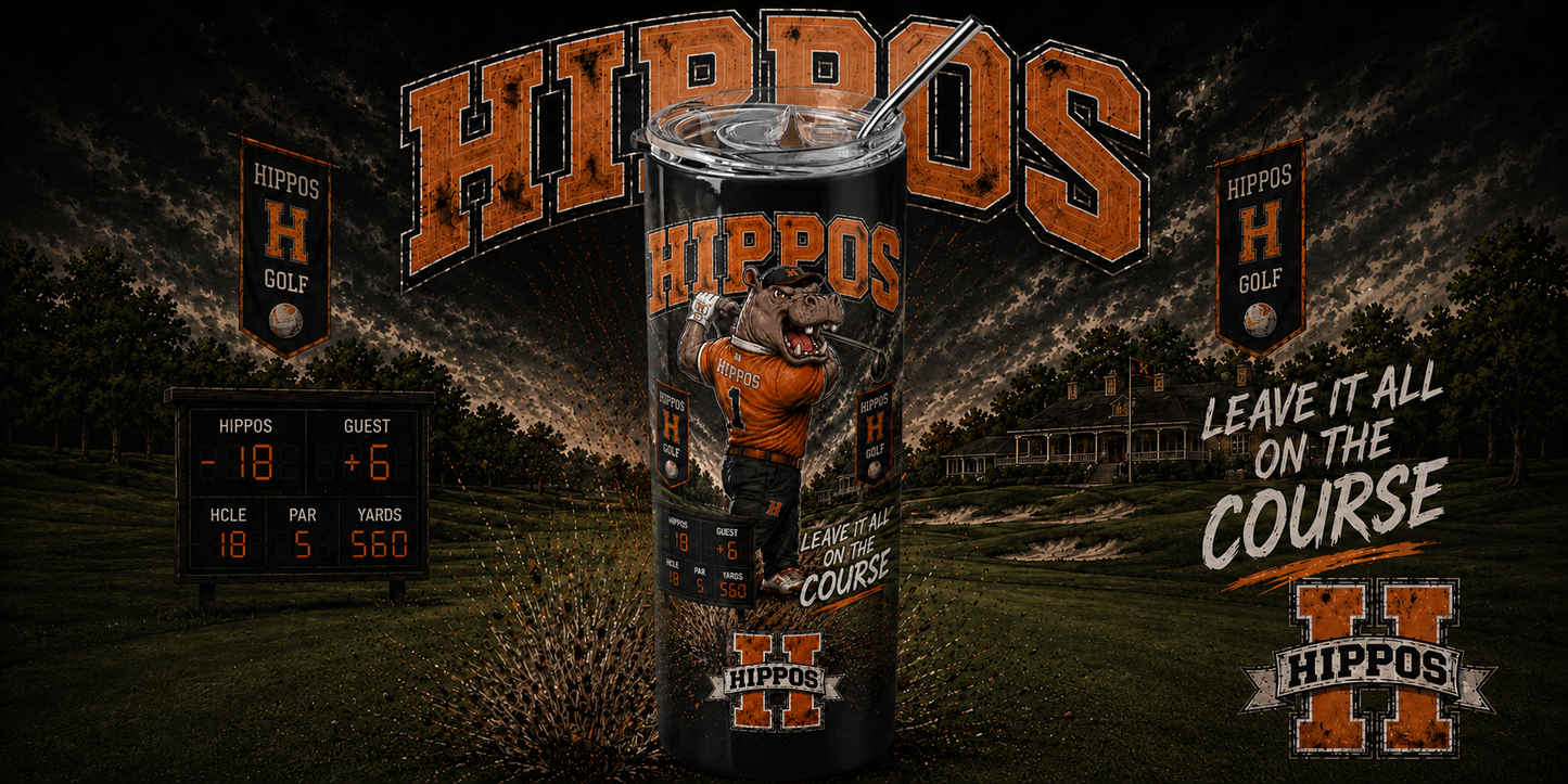 "Leave It All On The Course" – Golf - Hutto Hippos 20oz Skinny Tumbler