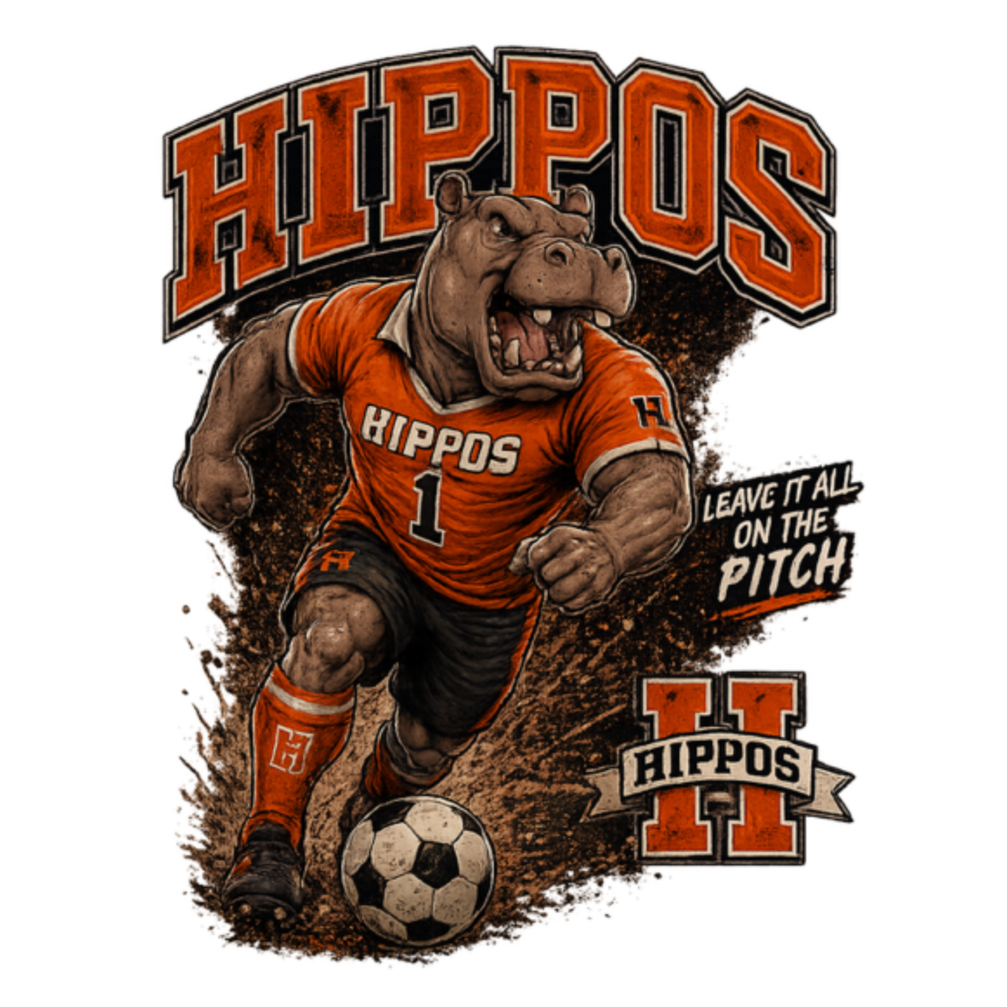 "Hippo Soccer" Fierce Mascot Unisex T-Shirt