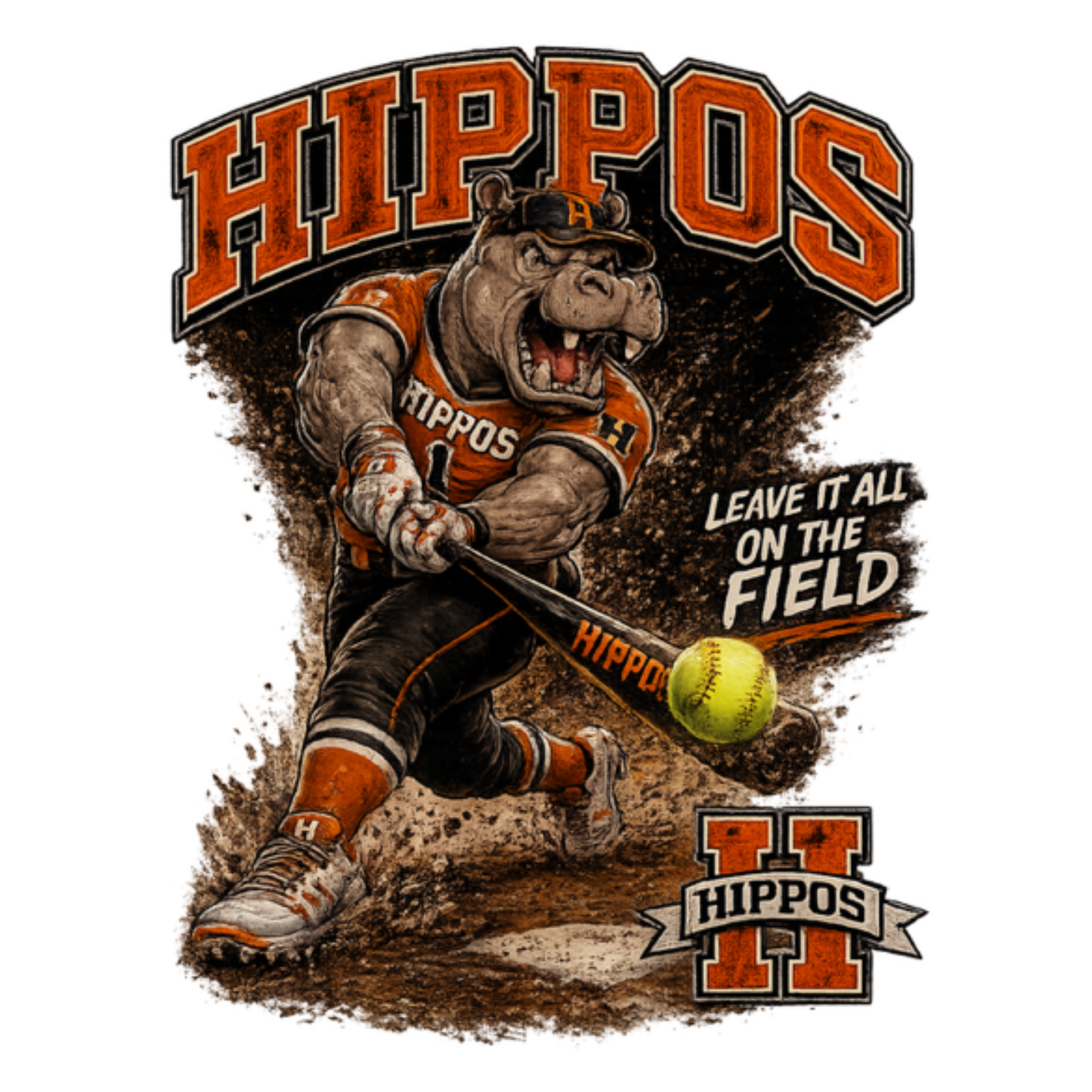 "Hippo Softball" Fierce Mascot Unisex T-Shirt