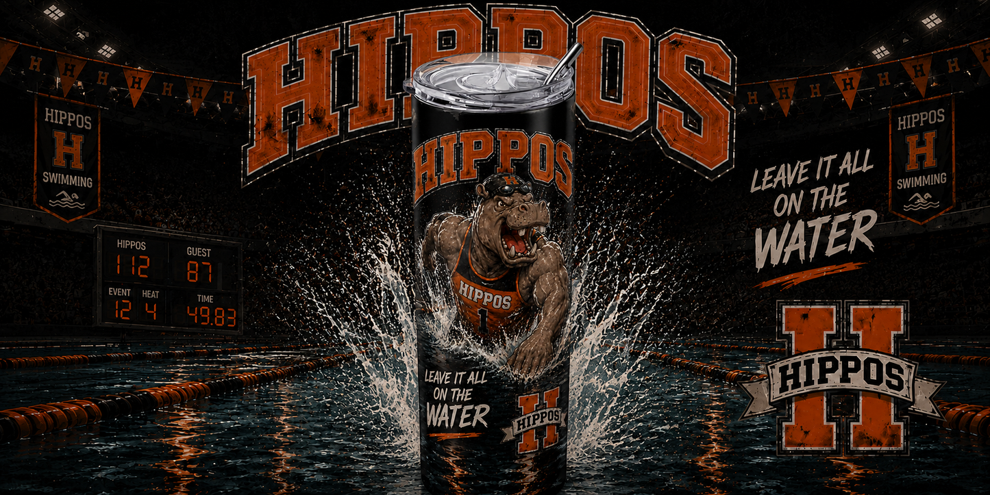 "Leave It All On The Water" – Swimming - Hutto Hippos 20oz Skinny Tumbler