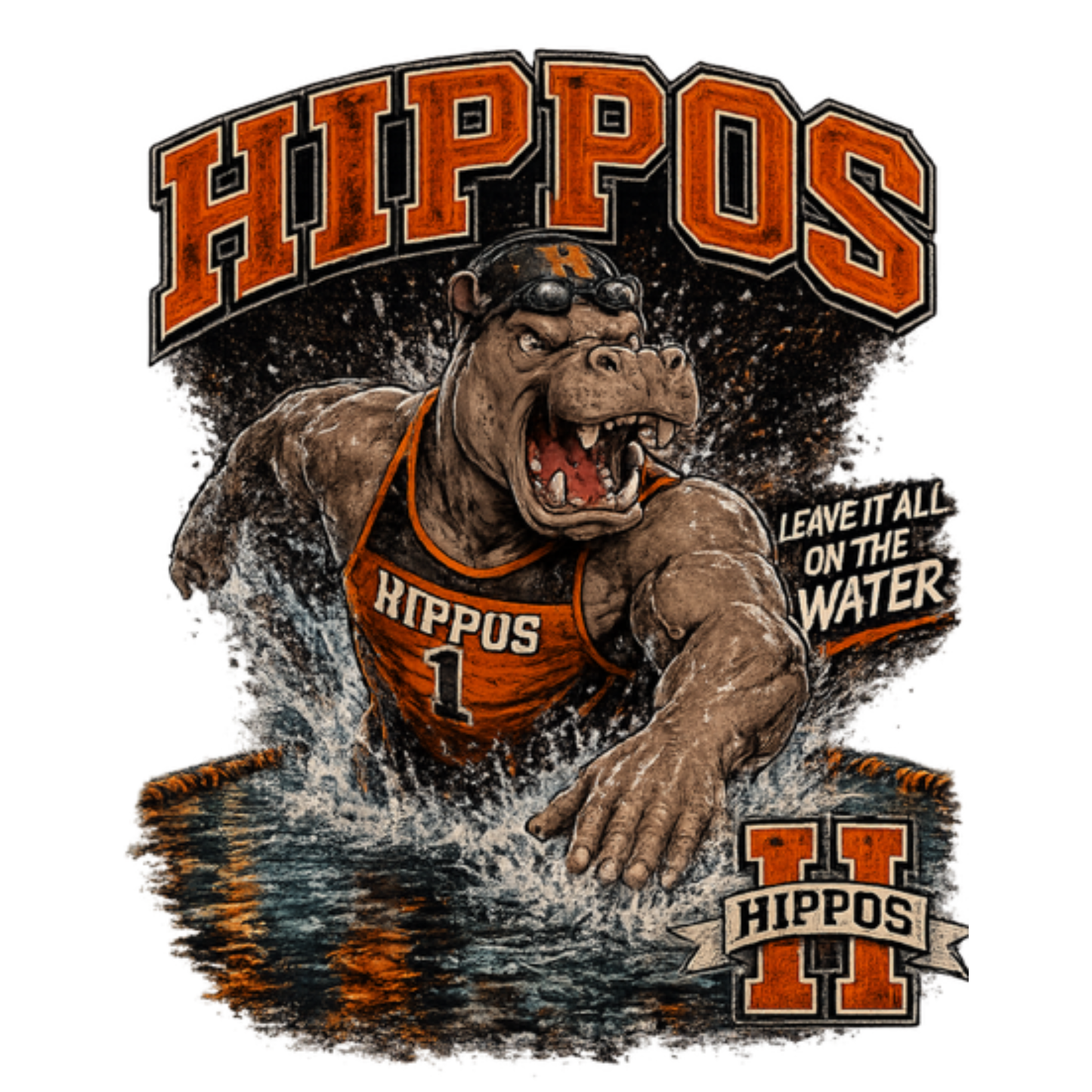 "Hippo Swimming" Fierce Mascot Unisex T-Shirt