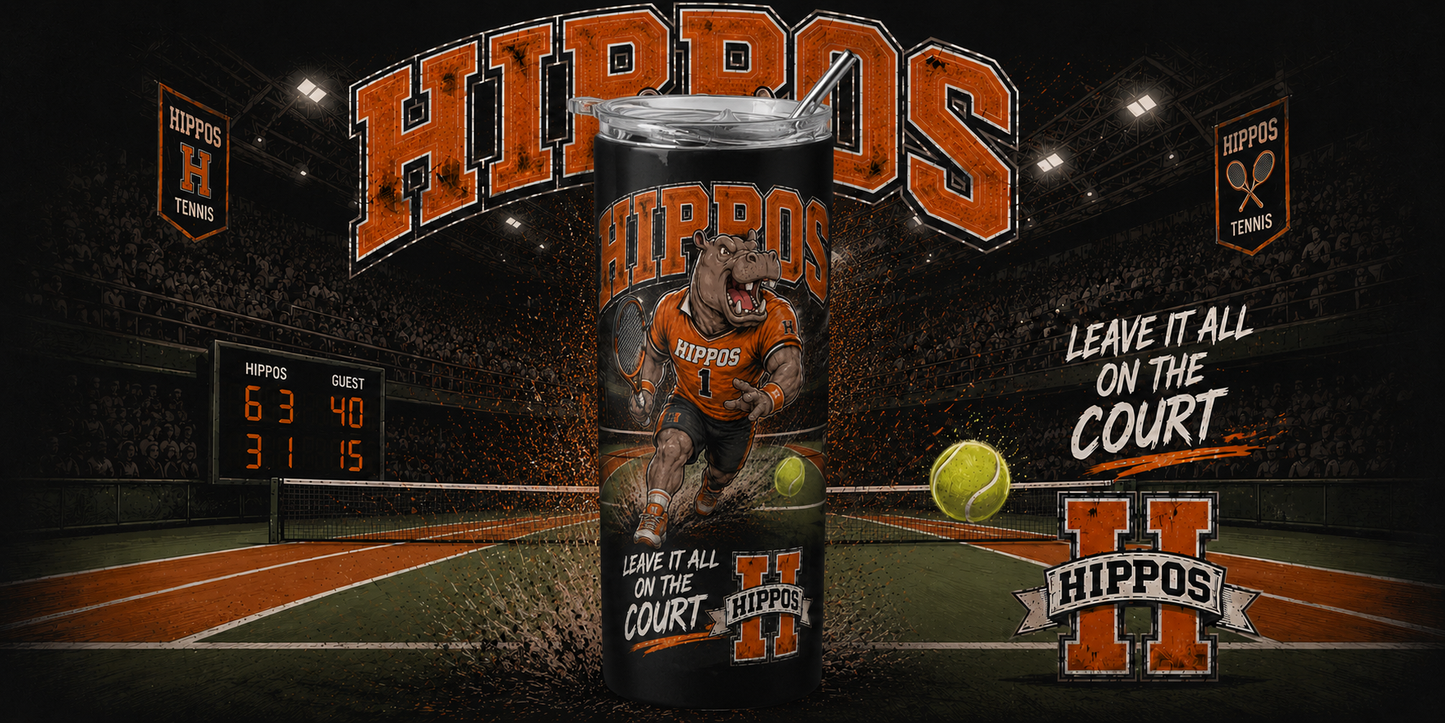 "Leave It All On The Court" – Tennis - Hutto Hippos 20oz Skinny Tumbler