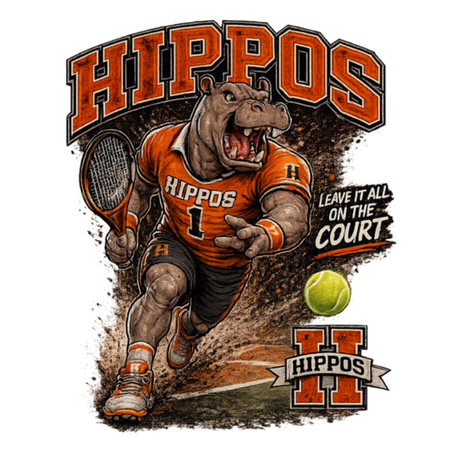 "Hippo Tennis" Fierce Mascot Unisex T-Shirt