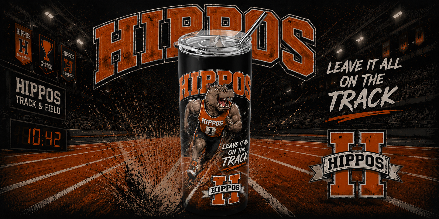"Leave It All On The Track" – Track - Hutto Hippos 20oz Skinny Tumbler