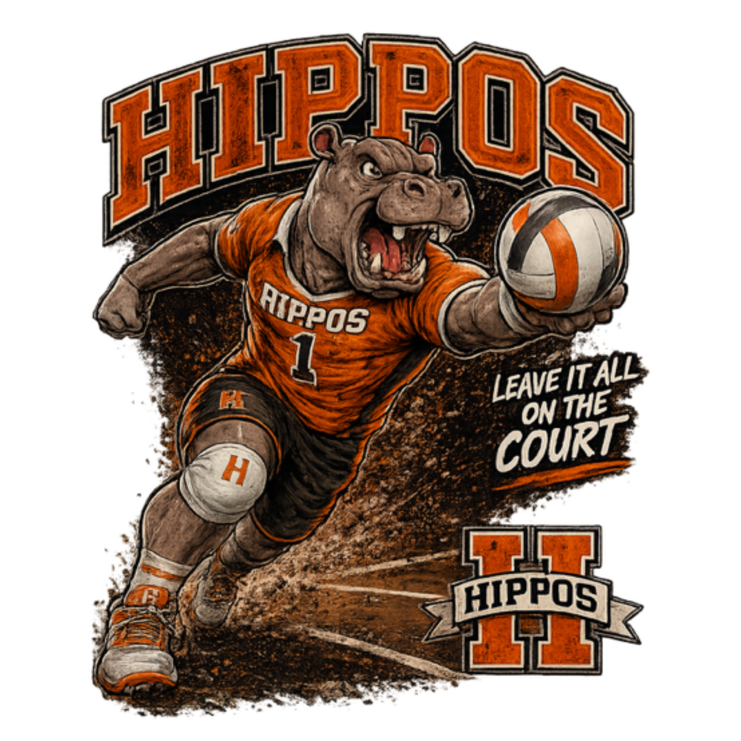 "Hippo Volleyball" Fierce Mascot Unisex T-Shirt