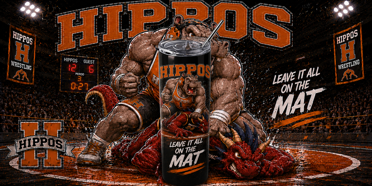 "Leave It All On The Mat" – Wrestling - Hutto Hippos 20oz Skinny Tumbler