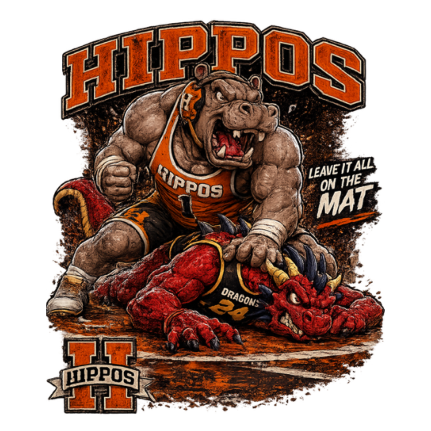 "Hippo Wrestling" Fierce Mascot Unisex T-Shirt