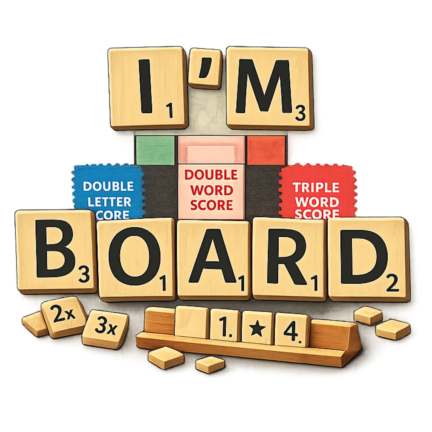"I'M BOARD" Scrabble-Themed Graphic T-Shirt