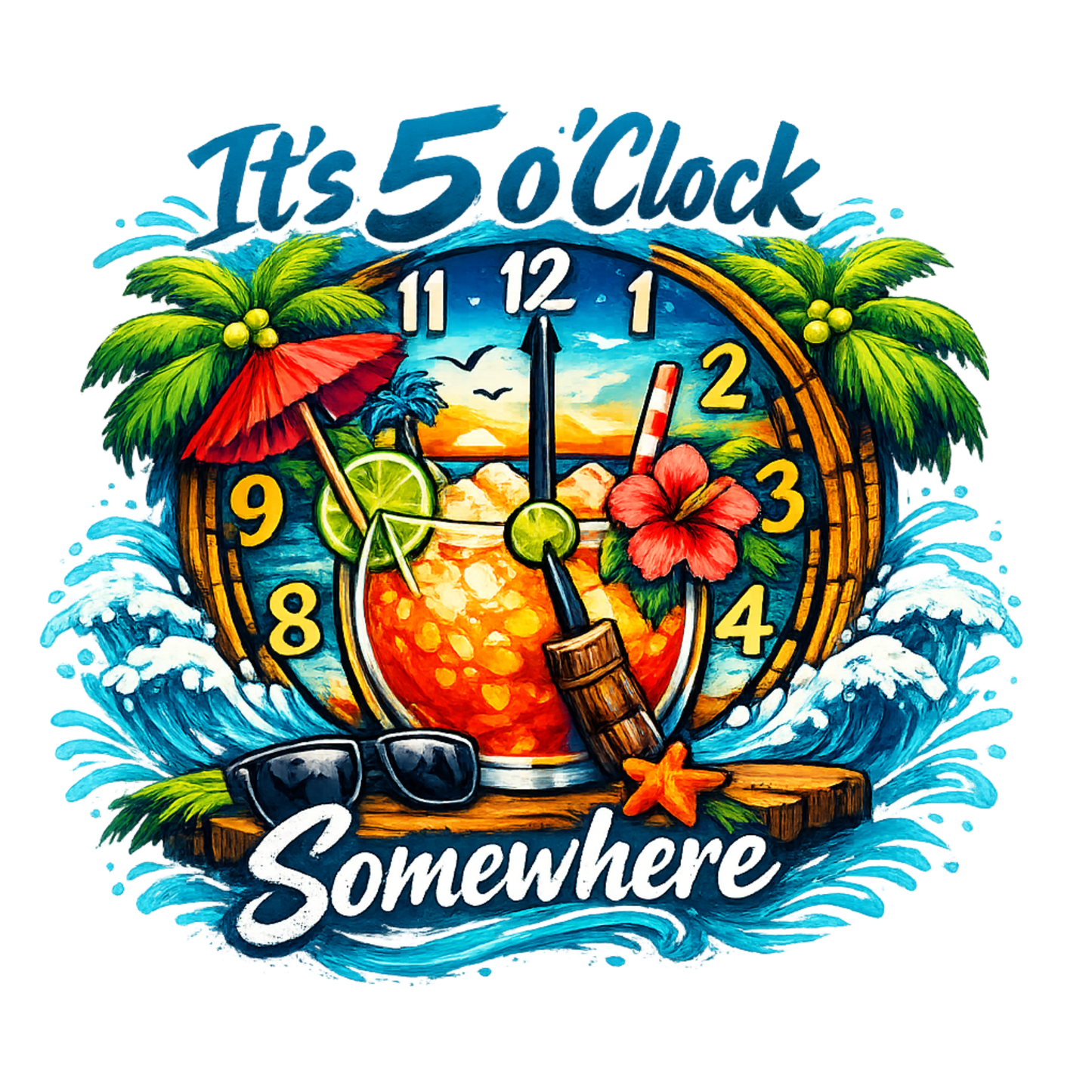 "It's 5 o'Clock Somewhere" Tropical Unisex T-Shirt