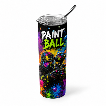 Adrenaline Rush: Neon Splatter Paintball 20oz Skinny Tumbler