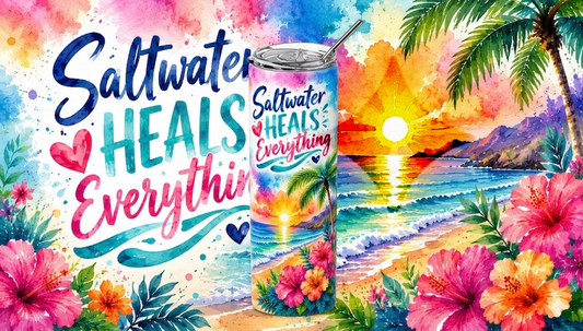 Coastal Therapy: "Saltwater Heals Everything" 20oz Skinny Tumbler