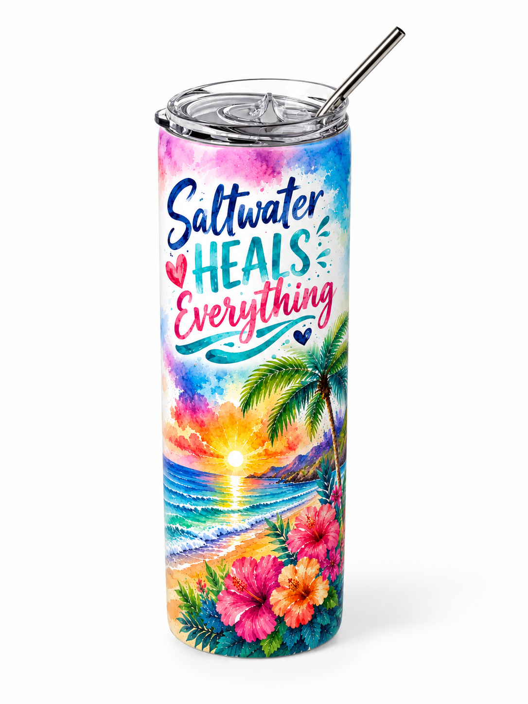 Coastal Therapy: "Saltwater Heals Everything" 20oz Skinny Tumbler