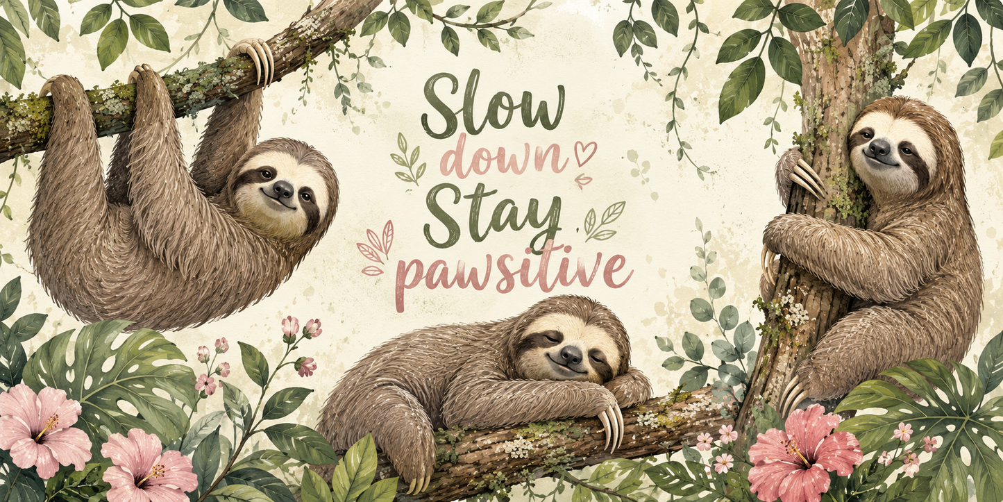 Jungle Serenity: "Stay Pawsitive" Sloth 20oz Skinny Tumbler