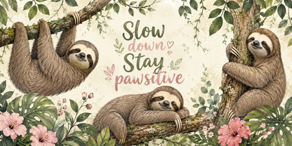 Jungle Serenity: "Stay Pawsitive" Sloth 20oz Skinny Tumbler